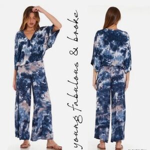 YFB Young Fabulous & Broke Kimono Top S & Wide Leg Tie Dye Satin AIKO Pants XS